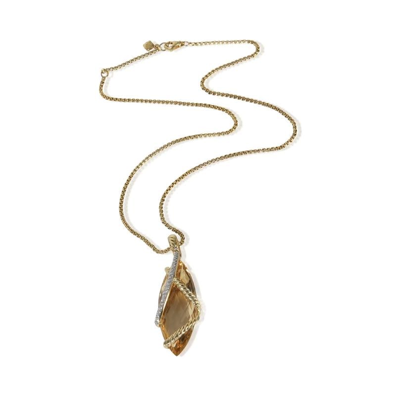 David Yurman Yellow Gold Citrine and Diamond Cable Wrap Pendant - 3