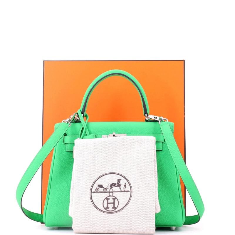 Hermes Kelly Handbag Green Togo with Palladium Hardware 25 - 2