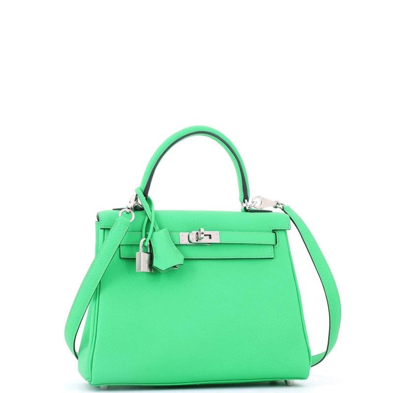 Hermes Kelly Handbag Green Togo with Palladium Hardware 25 - 3