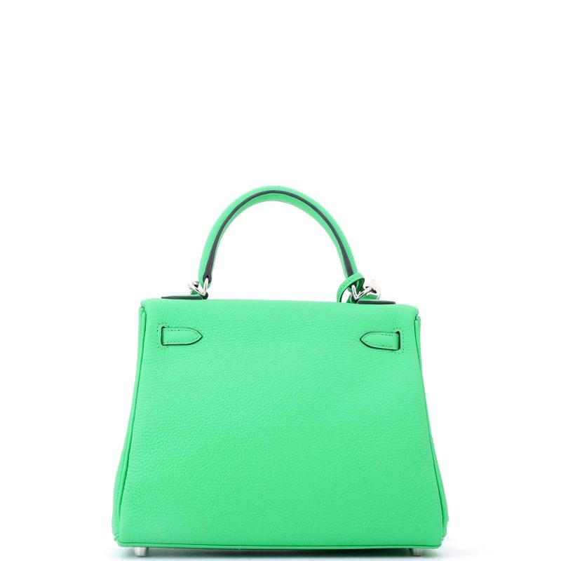 Hermes Kelly Handbag Green Togo with Palladium Hardware 25 - 4