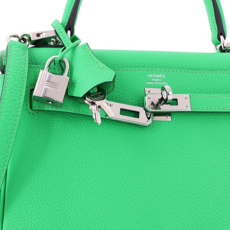 Hermes Kelly Handbag Green Togo with Palladium Hardware 25 - 7
