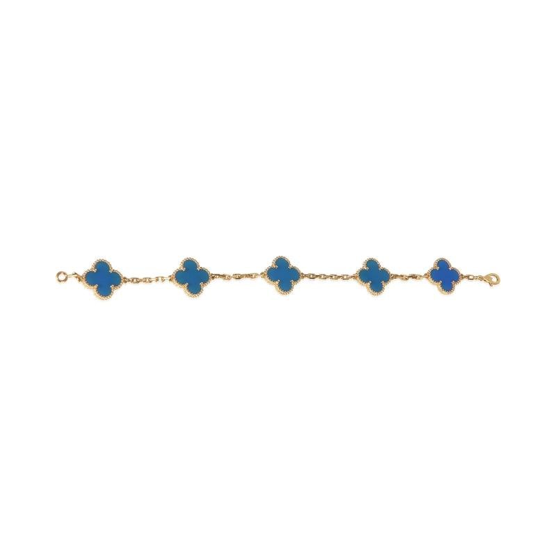 Van Cleef & Arpels Yellow Gold Agate Vintage Alhambra Bracelet - 4