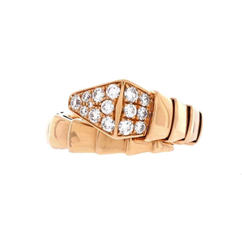 Bvlgari Serpenti Viper One-Coil Ring 18K Rose Gold with Diamonds Wide: Measurements: Size: 9 - 60, Width: 5.25 mm . Condition: Pre-owned - Good,Brand: Bvlgari,Main Stone: Diamond,Metal: 18K Rose Gold,Metal Purity: 18K,Ring Size: 9 - 60,Type: Ring,Color: Rose Gold,Style: 