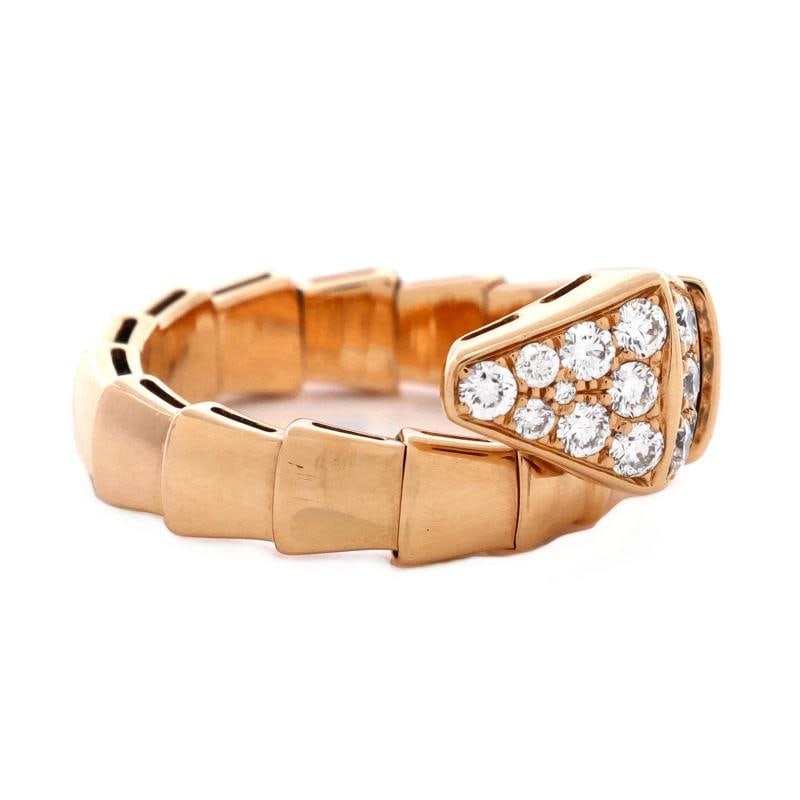 Bvlgari Serpenti Viper One-Coil Ring 18K Rose Gold with Diamonds Wide - 2