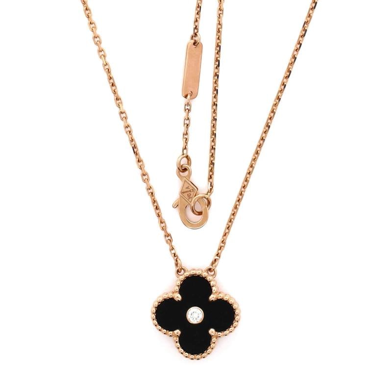 Van Cleef & Arpels Vintage Alhambra Pendant Necklace 18K Rose Gold and Onyx - 2