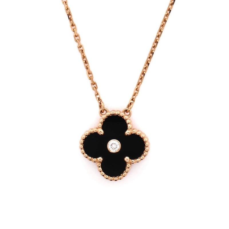 Van Cleef & Arpels Vintage Alhambra Pendant Necklace 18K Rose Gold and Onyx - 3