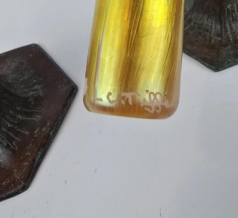 Set Of 2~ TIFFANY STUDIOS GOLD FAVRILLE GLASS VASES~SIGNED~(11.25" x 3.25") - 8
