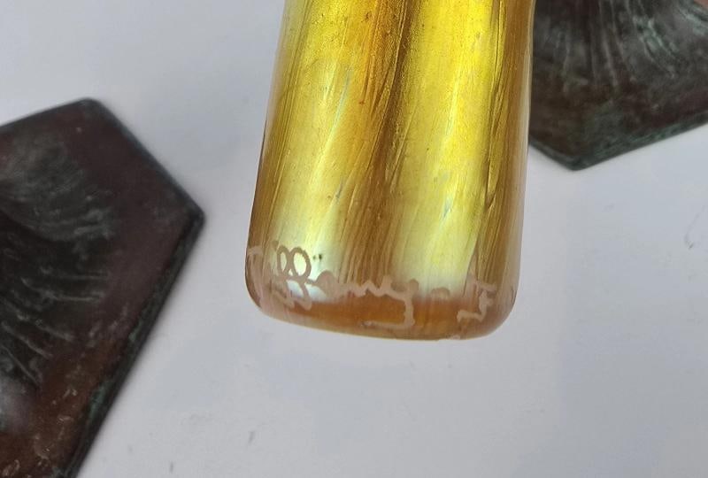 Set Of 2~ TIFFANY STUDIOS GOLD FAVRILLE GLASS VASES~SIGNED~(11.25" x 3.25") - 9
