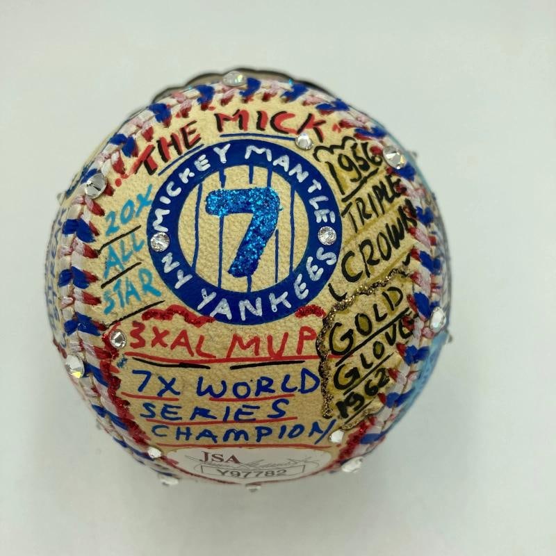 Mickey Mantle & Joe Dimaggio Signed Charles Fazzino Pop Art Baseball PSA RARE - 4