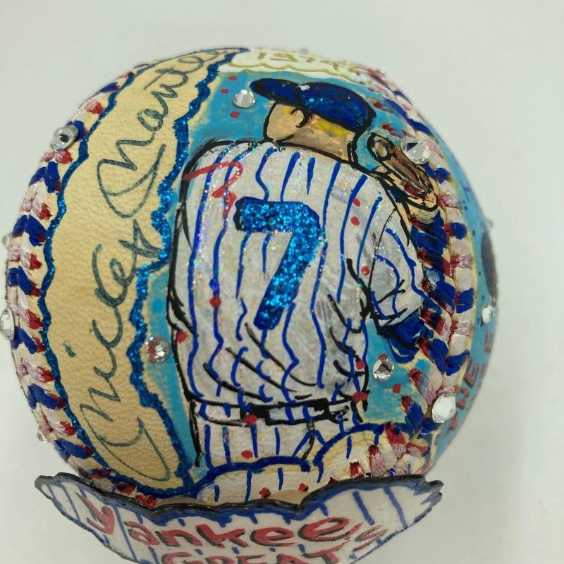 Mickey Mantle & Joe Dimaggio Signed Charles Fazzino Pop Art Baseball PSA RARE - 9
