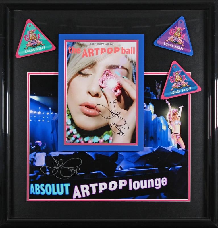 Lady Gaga Signed Art Rave: The Artpop Ball 24x26 Framed Display JSA: Original/Reproduction: Original,Industry: Music,PRODUCT_COA: JSA,PRODUCT_SIGNED_BY_NAME: Lady Gaga,Country of Origin: United States