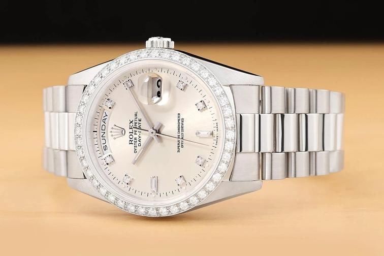 ROLEX MENS DAY-DATE PRESIDENT 18349 FACTORY DIAMOND 18K WHITE GOLD 36MM WATCH - 2