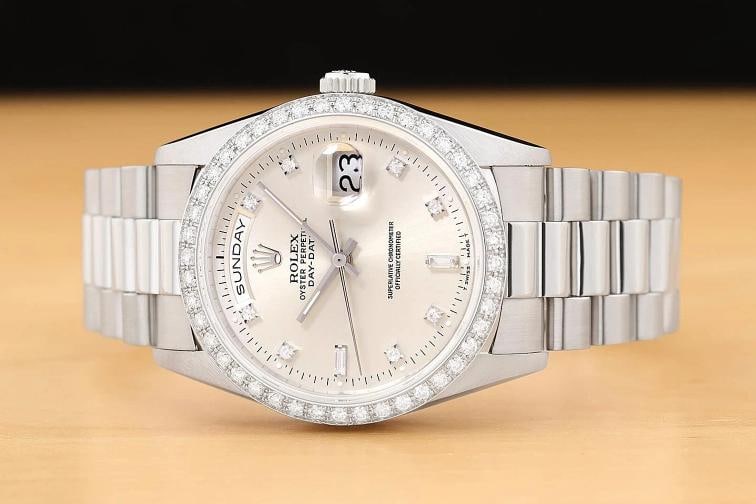 ROLEX MENS DAY-DATE PRESIDENT 18349 FACTORY DIAMOND 18K WHITE GOLD 36MM WATCH - 3