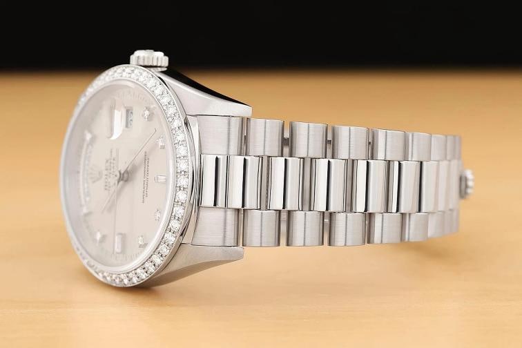 ROLEX MENS DAY-DATE PRESIDENT 18349 FACTORY DIAMOND 18K WHITE GOLD 36MM WATCH - 4