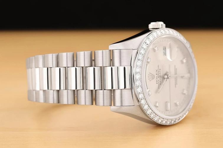 ROLEX MENS DAY-DATE PRESIDENT 18349 FACTORY DIAMOND 18K WHITE GOLD 36MM WATCH - 7