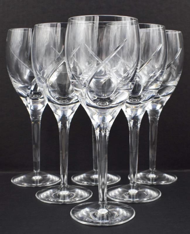 6 Waterford Cut Glass Water Goblets - Signed, Siren Pattern - 3