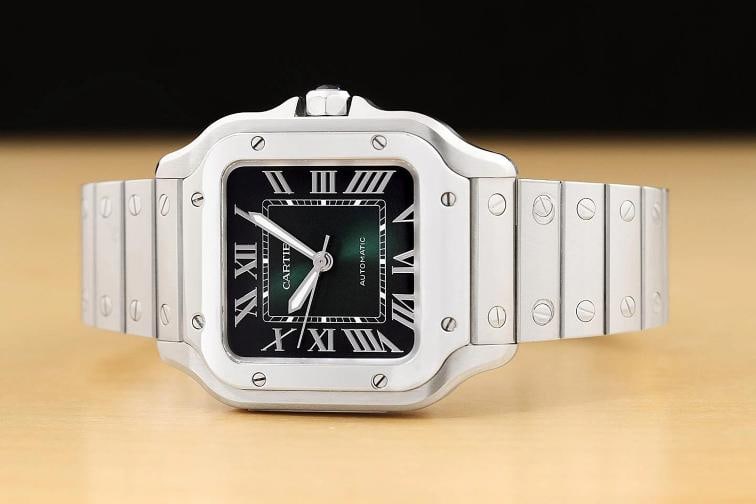 2023 CARD CARTIER SANTOS MEDIUM WSSA0061 41.9MM GREEM ROMAN STEEL WATCH - 3