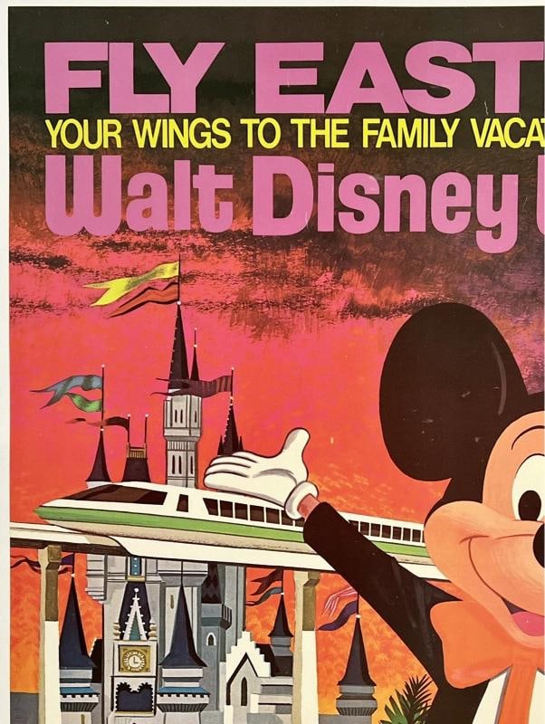 Original Vintage Poster FLY EASTERN AIRLINES WALT DISNEY WORLD Airline Travel OL - 2
