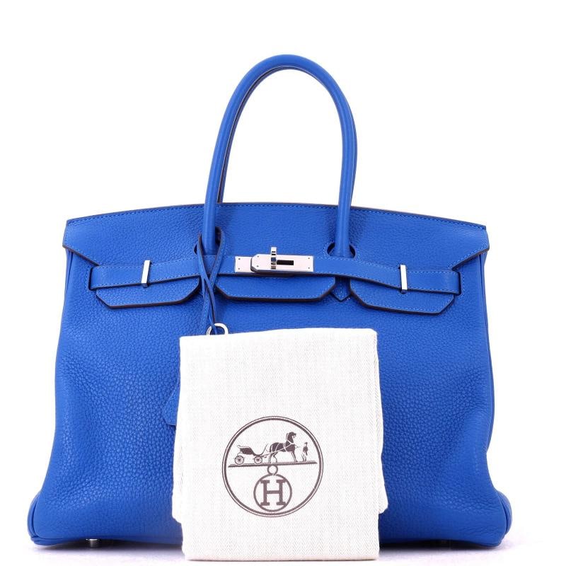 Hermes Birkin Handbag Blue Clemence with Palladium Hardware 35 - 2