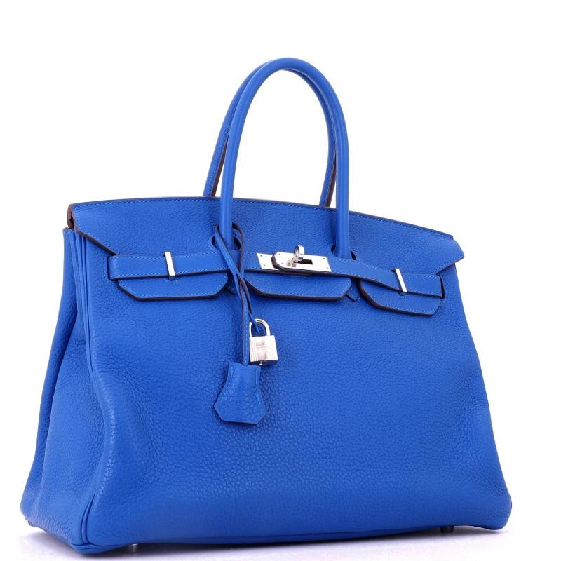 Hermes Birkin Handbag Blue Clemence with Palladium Hardware 35 - 3