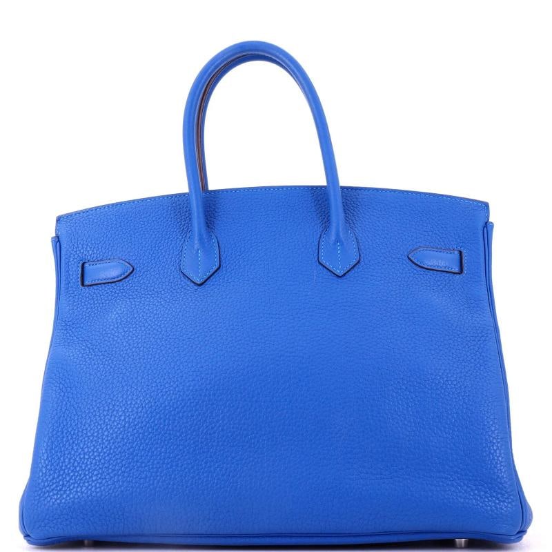 Hermes Birkin Handbag Blue Clemence with Palladium Hardware 35 - 4