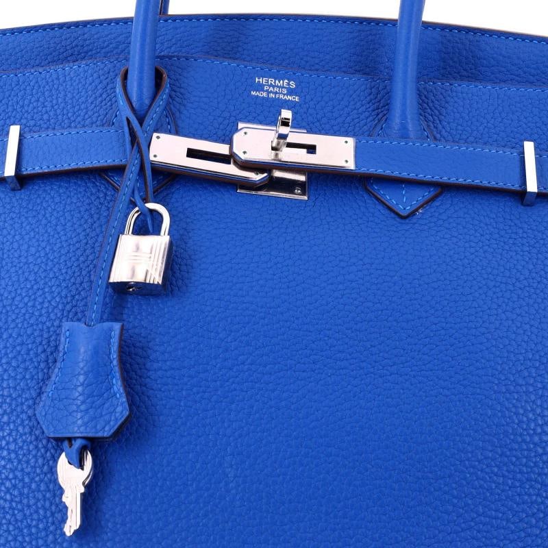 Hermes Birkin Handbag Blue Clemence with Palladium Hardware 35 - 7