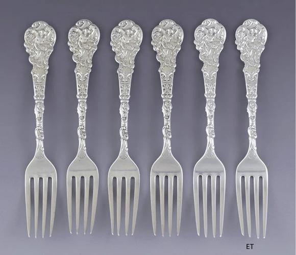 6 Antique Art Nouveau Gorham Sterling Silver Versailles Luncheon Forks 6 3/4" (1 of 4)
