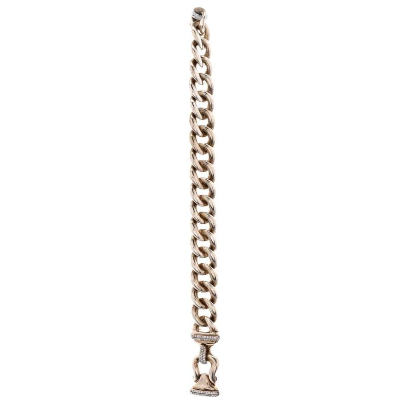 David Yurman Cable Buckle Curb Chain Bracelet Sterling Silver with Diamonds - 3
