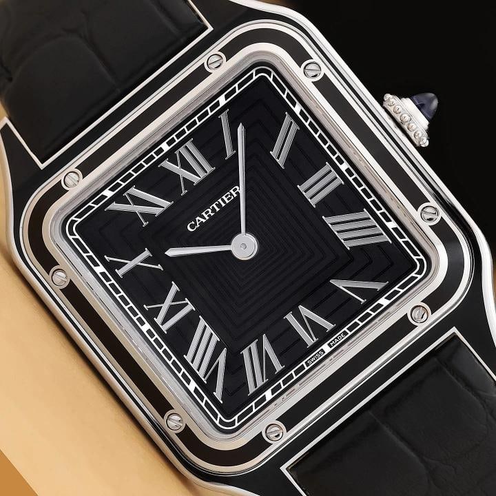 2024 B&P CARTIER SANTOS DUMONT WSSA0046 BLACK STAINLESS STEEL LEATHER WATCH: Condition: Pre-owned - Excellent,Brand: CARTIER,Gender: Mens,Movement: Mechanical (Manual),Display: Analog,Band Material: Leather,Style: Dress/Formal, Luxury, Luxury: Dress Styles,Watch Shape: