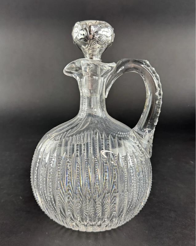Elegant ABP Cut Glass Gorham Sterling Silver Thistle Scotch Whiskey Decanter: The decanter stands about 9 1/8 inches tall and measures about 5 3/4 by 4 inches. . Condition: Used: An item that has been used previously. The item may have some signs of cosmetic wear, but is fully 