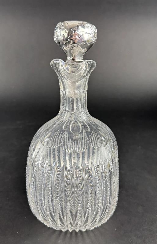 Elegant ABP Cut Glass Gorham Sterling Silver Thistle Scotch Whiskey Decanter - 2