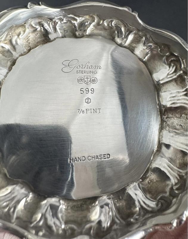 Gorham Sterling Silver Chantilly Grand Hand Chased 599 Creamer Sugar Bowl 1962 - 5