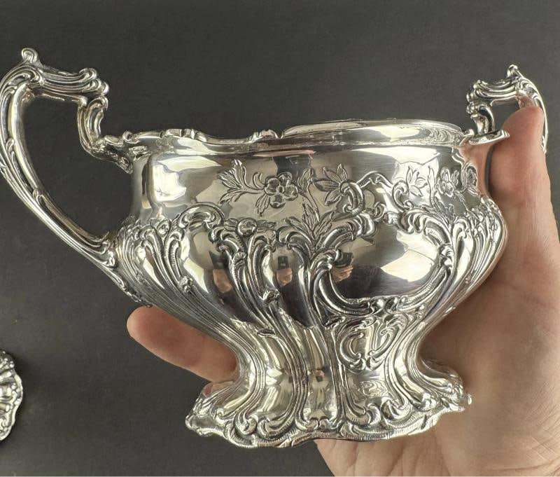Gorham Sterling Silver Chantilly Grand Hand Chased 599 Creamer Sugar Bowl 1962 - 7