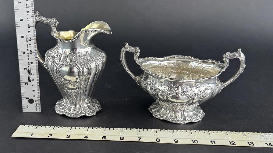 Gorham Sterling Silver Chantilly Grand Hand Chased 599 Creamer Sugar Bowl 1962 - 8