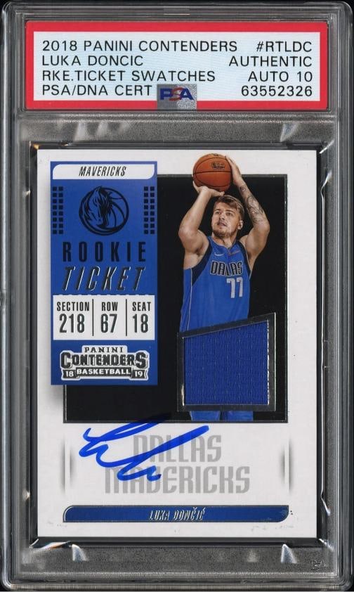 LUKA DONCIC CONTENDERS JERSEY SWATCHES ROOKIE RC SIGNED PSA/DNA GEM MINT 10 AUTO - 2