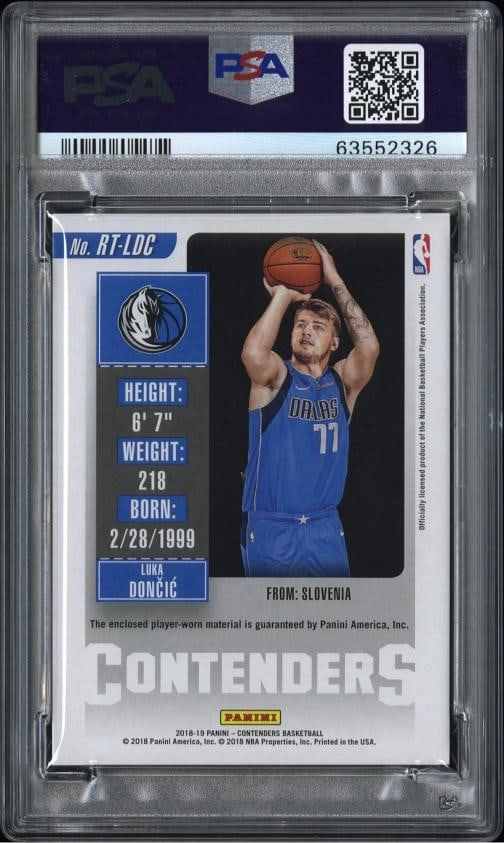 LUKA DONCIC CONTENDERS JERSEY SWATCHES ROOKIE RC SIGNED PSA/DNA GEM MINT 10 AUTO - 3