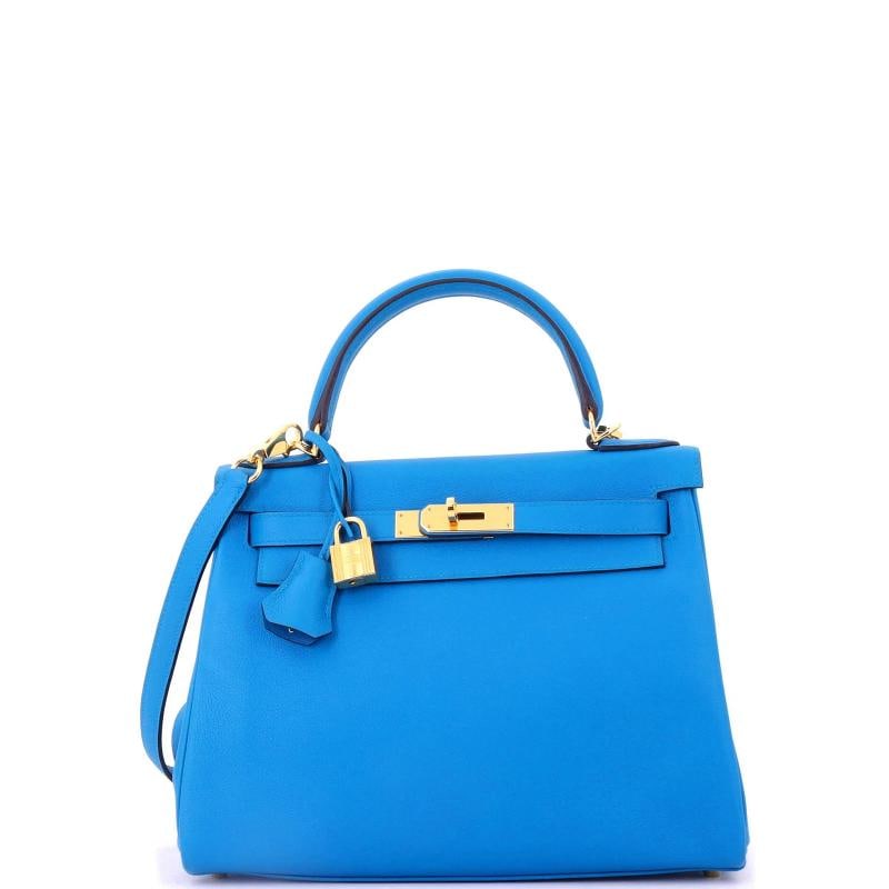 Hermes Kelly Handbag Blue Evercolor with Gold Hardware 28: Condition: Pre-owned - Good,Brand: Hermes,Exterior Material: Leather,Style: Top Handle,Exterior Color: Blue,Department: Women,Size: 28,Accessories: Keys, Clochette, Lock, With Strap Condition: Very go