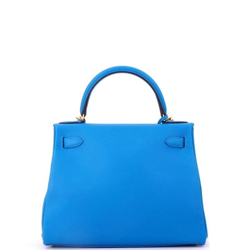 Hermes Kelly Handbag Blue Evercolor with Gold Hardware 28 - 3