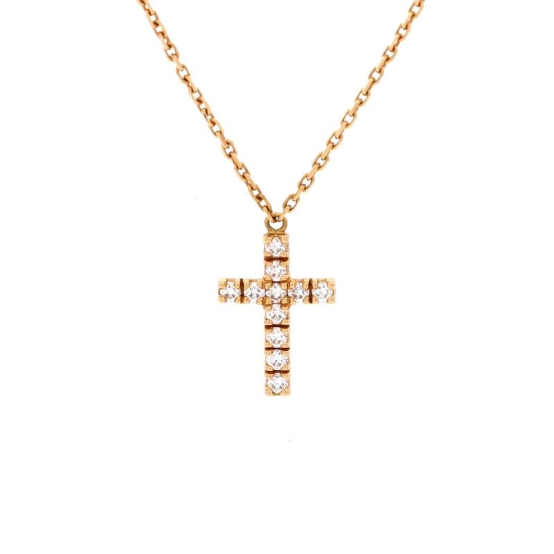 Cartier Cross Pendant Necklace 18K Rose Gold with Diamonds: Condition: Pre-owned - Good,Brand: Cartier,Main Stone: Diamond,Metal: 18K Rose Gold,Metal Purity: 18K,Style: Pendant,Type: Necklace,Color: Rose Gold,Material: 18K Rose Gold] Condition: Excellent. Mino