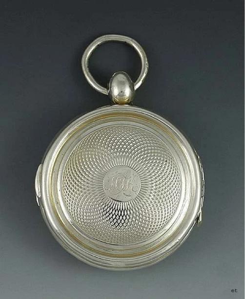 1834 English Sterling Silver Watch Case Form Vinaigrette Scent Box (1 of 5)
