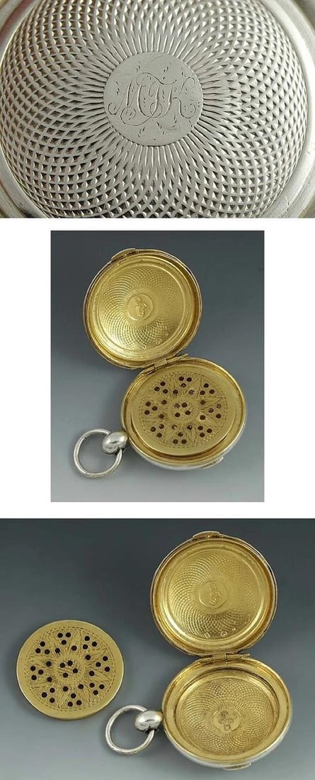 1834 English Sterling Silver Watch Case Form Vinaigrette Scent Box - 2