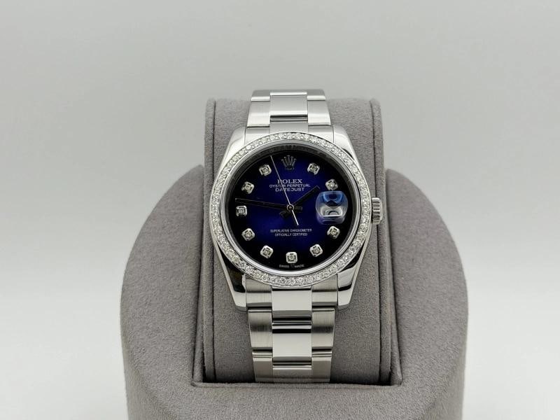 Rolex Datejust 116200 36mm Blue Vignette Diamond Dial Diamond Bezel Steel - 10