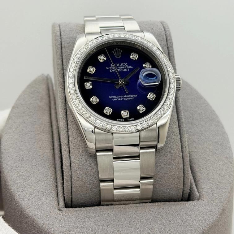 Rolex Datejust 116200 36mm Blue Vignette Diamond Dial Diamond Bezel Steel - 2