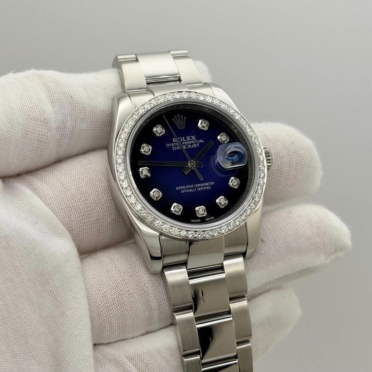 Rolex Datejust 116200 36mm Blue Vignette Diamond Dial Diamond Bezel Steel - 3