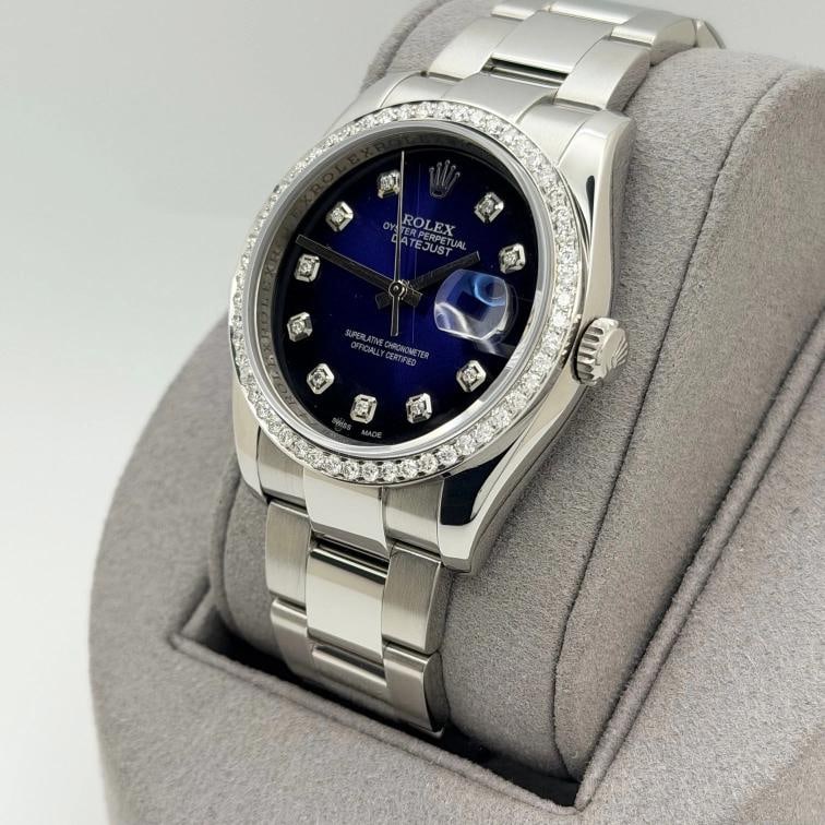 Rolex Datejust 116200 36mm Blue Vignette Diamond Dial Diamond Bezel Steel - 4