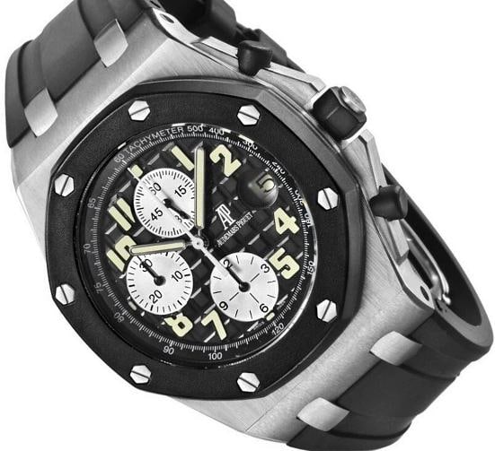 Audemars Piguet Royal Oak Men's Black Watch - 25940SK: Model #: 25940SK.OO.D002CA.01 Case: Stainless Steel 42mm. Movement: AP cal 2326 Dial: Silver dial With luminous hands and Arabic numeral hour markers CRYSTAL / GLASS: Sapphire crystal Bracelet/Strap: 