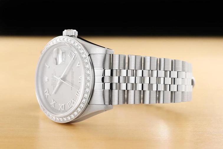 ROLEX MENS DATEJUST 16014 GRAY ROMAN DIAMOND 18K WHITE GOLD STEEL JUBILEE WATCH - 4