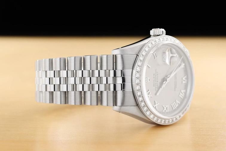 ROLEX MENS DATEJUST 16014 GRAY ROMAN DIAMOND 18K WHITE GOLD STEEL JUBILEE WATCH - 6