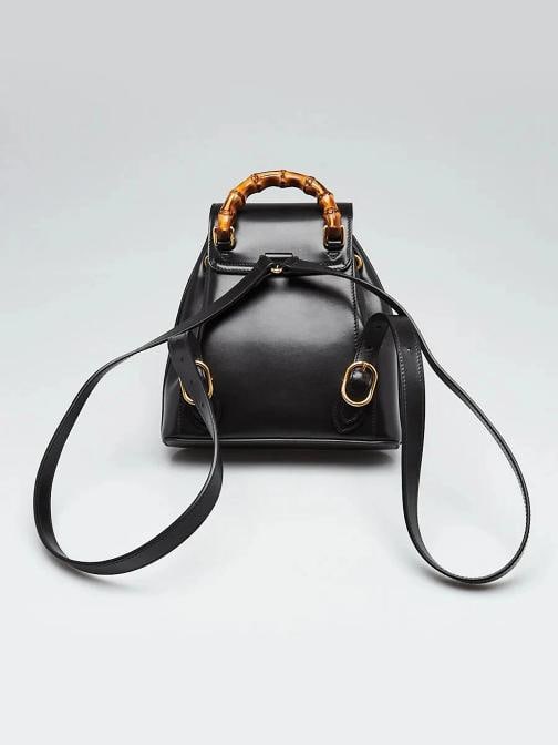 Gucci Black Smooth Leather Bamboo Handle Small Backpack Bag - 11