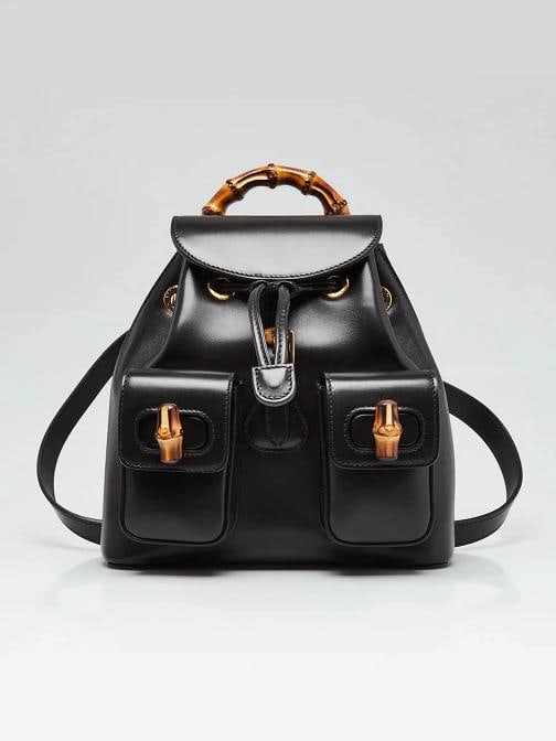Gucci Black Smooth Leather Bamboo Handle Small Backpack Bag (1 of 12)